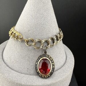 Vintage Crest Craft Sterling Silver Charm Bracelet United States Army Red 7"